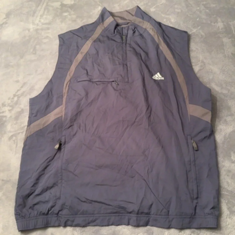 Adidas Vest Men XL Blue Quarter Zip Pullover Sport Athletic Golf Layer